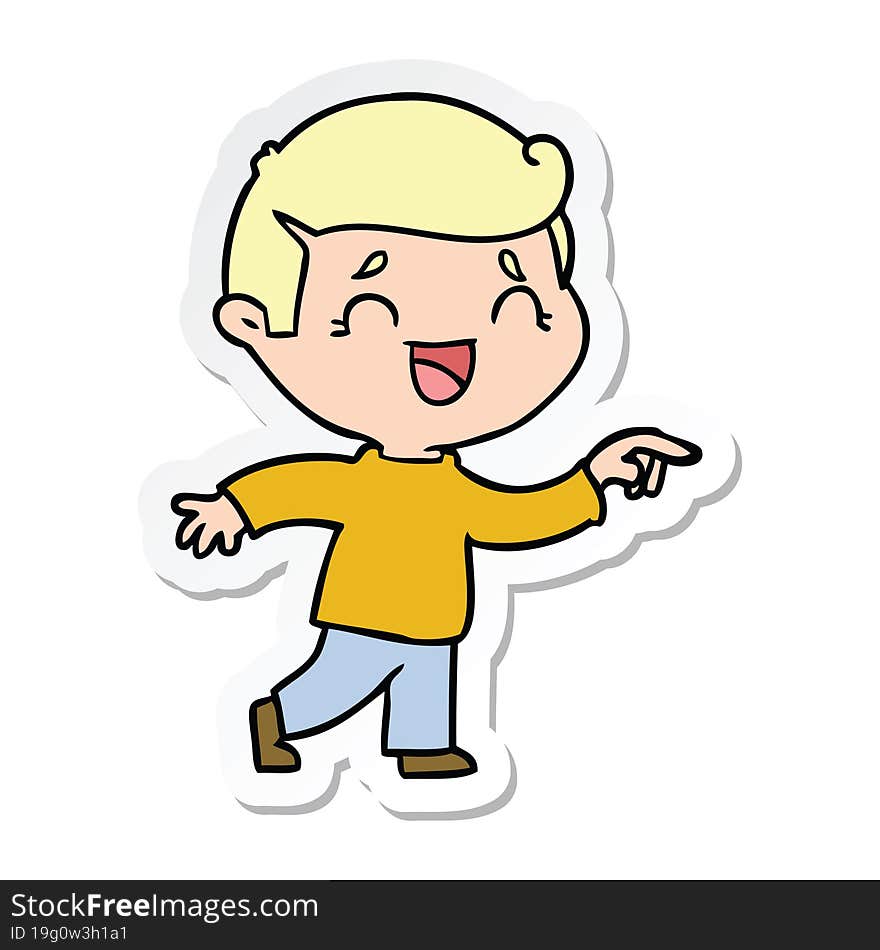 sticker of a cartoon laughing man pointing