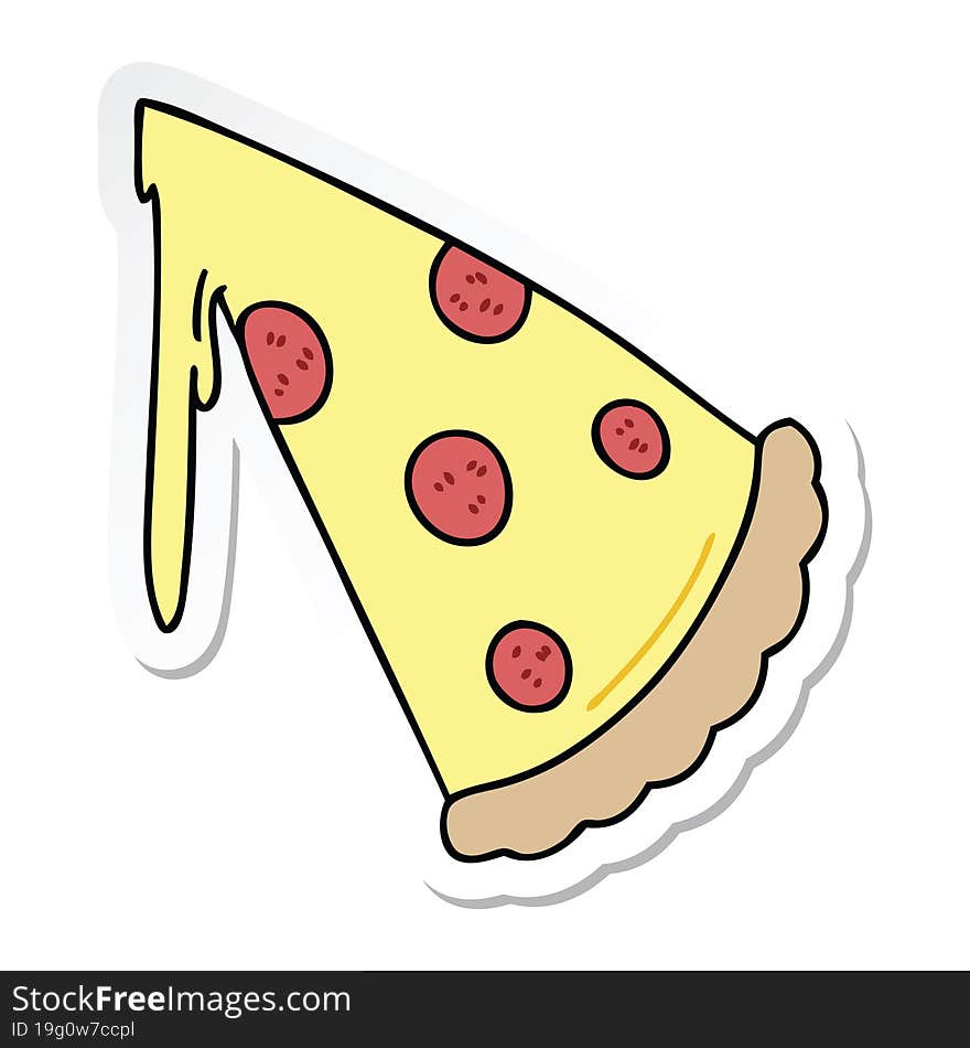 sticker of a quirky hand drawn cartoon slice of pizza