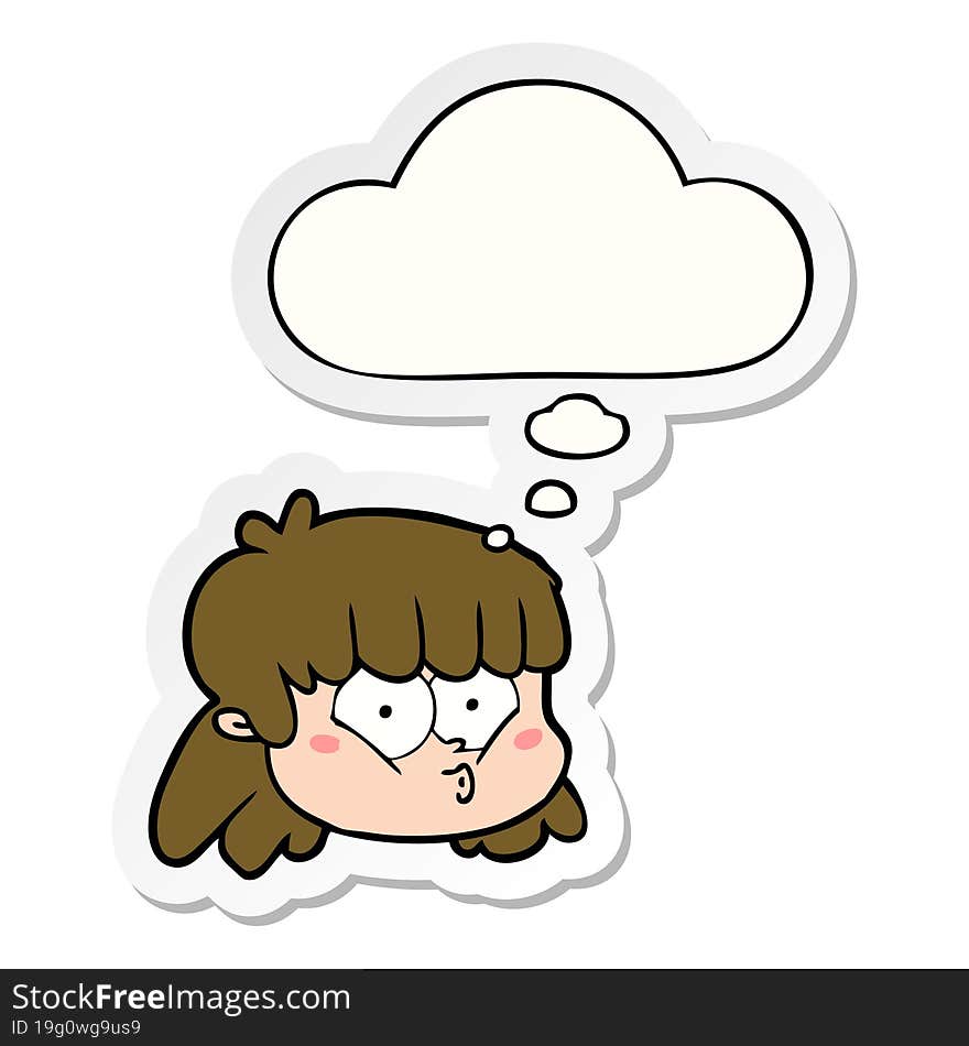 Cartoon Female Face And Thought Bubble As A Printed Sticker