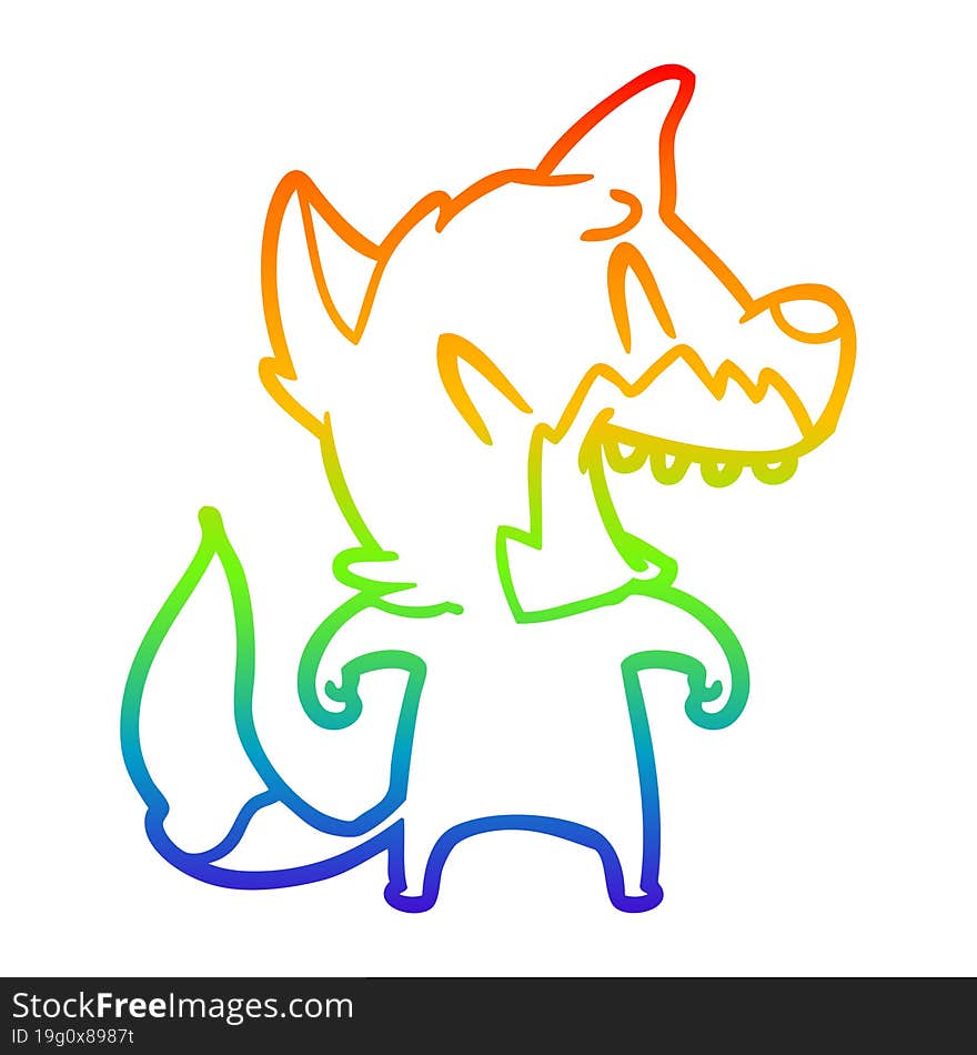 rainbow gradient line drawing of a laughing fox cartoon