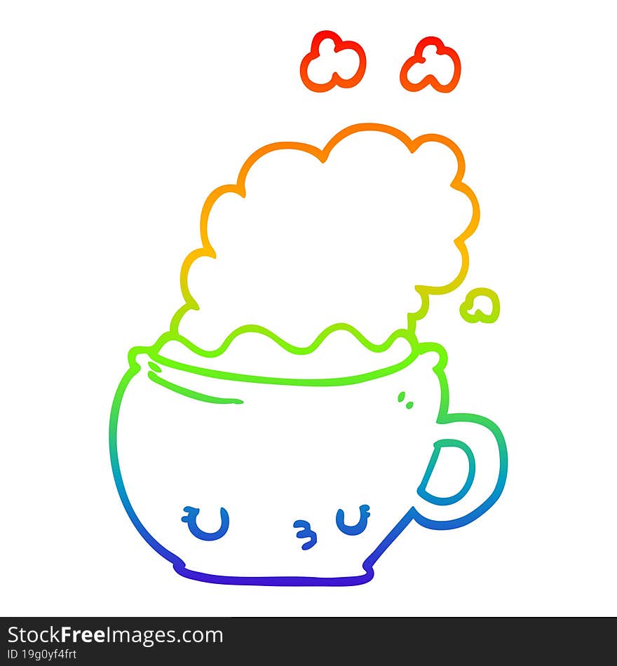 rainbow gradient line drawing cute cartoon coffee cup