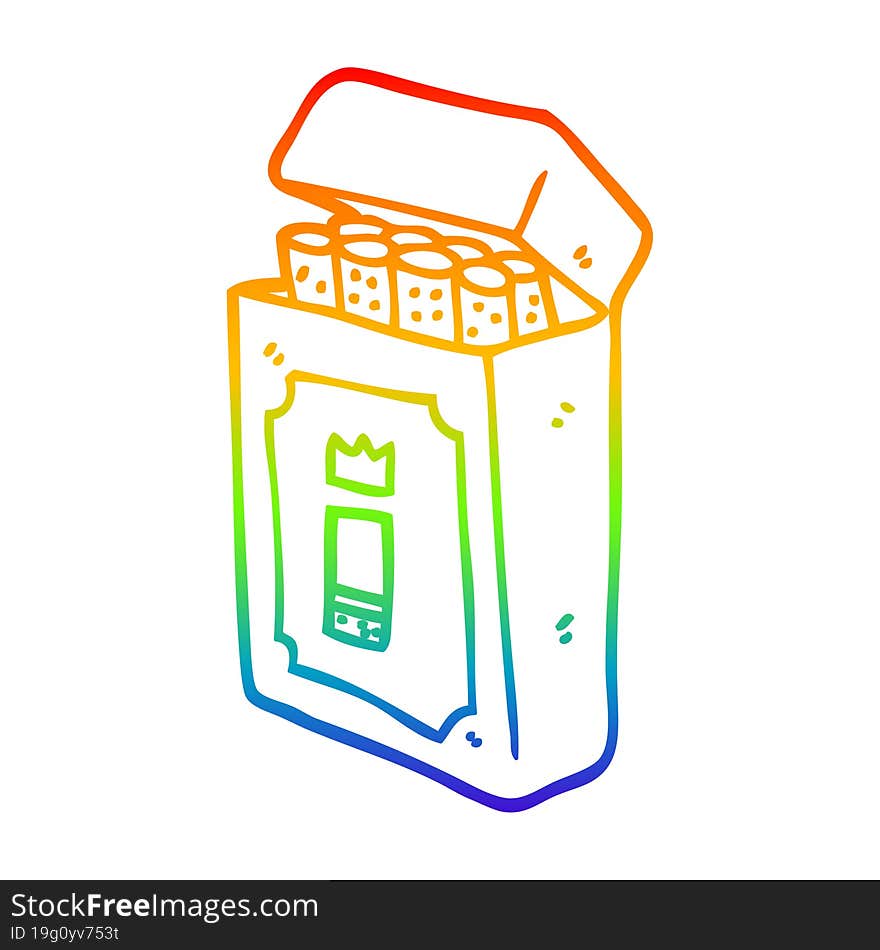 rainbow gradient line drawing of a cartoon pack of cigarettes