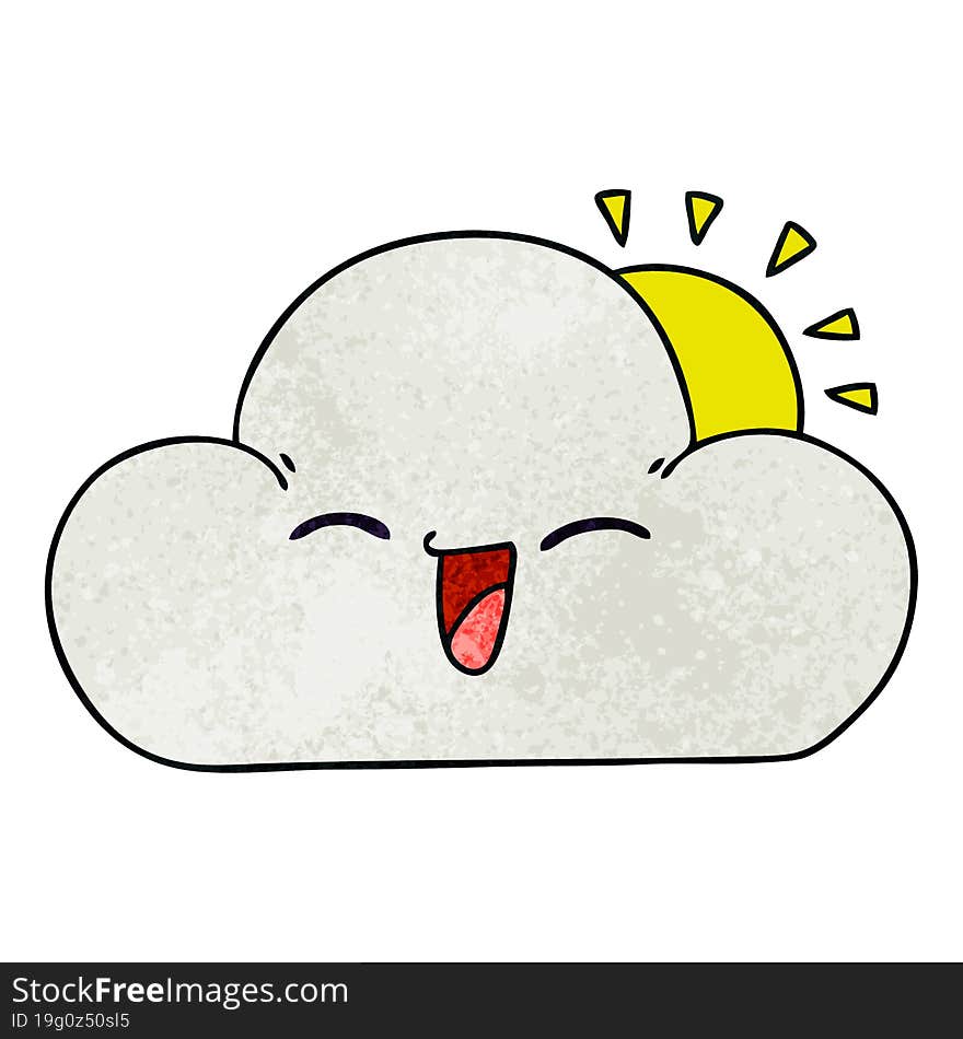 quirky hand drawn cartoon sun and happy cloud