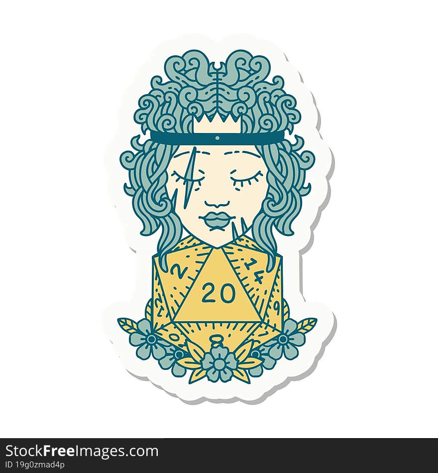 sticker of a human barbarian with natural twenty dice roll. sticker of a human barbarian with natural twenty dice roll