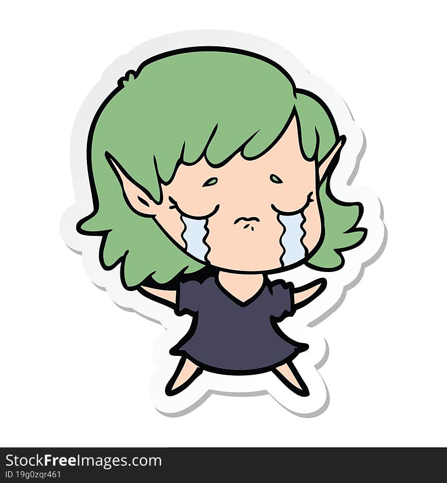 sticker of a cartoon crying elf girl