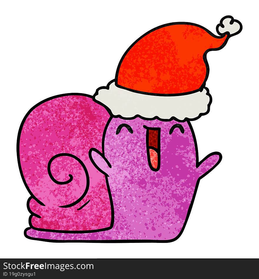 hand drawn christmas textured cartoon of kawaii snail