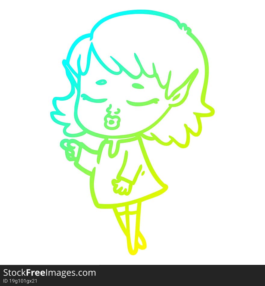 cold gradient line drawing of a pretty cartoon elf girl