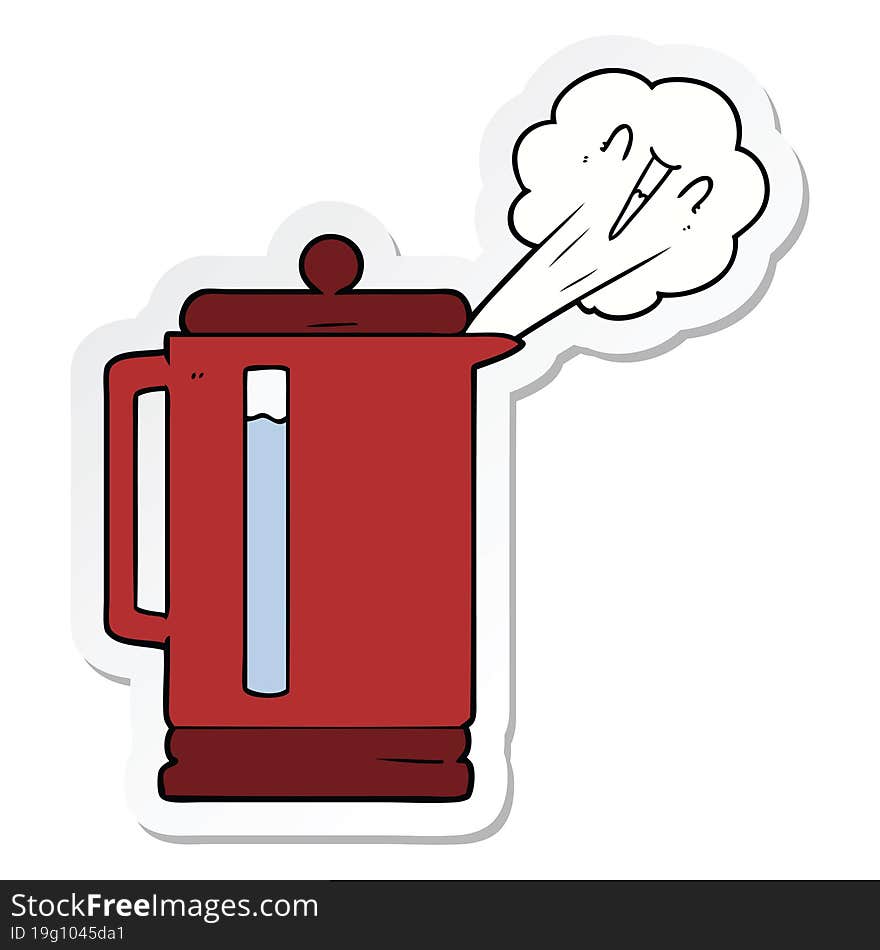 sticker of a cartoon electric kettle boiling