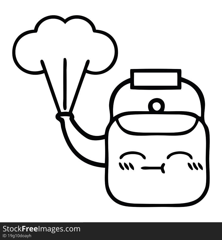 Line Drawing Cartoon Steaming Kettle