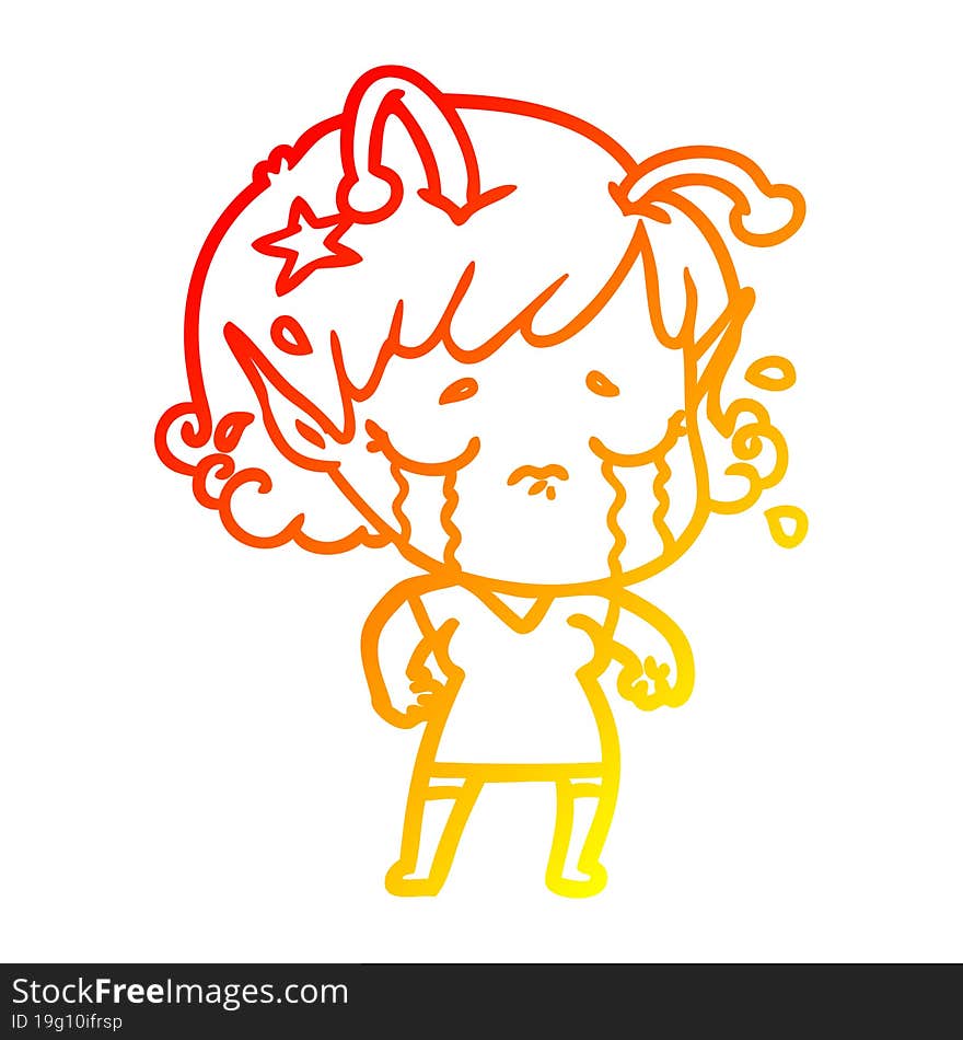 warm gradient line drawing cartoon crying alien girl