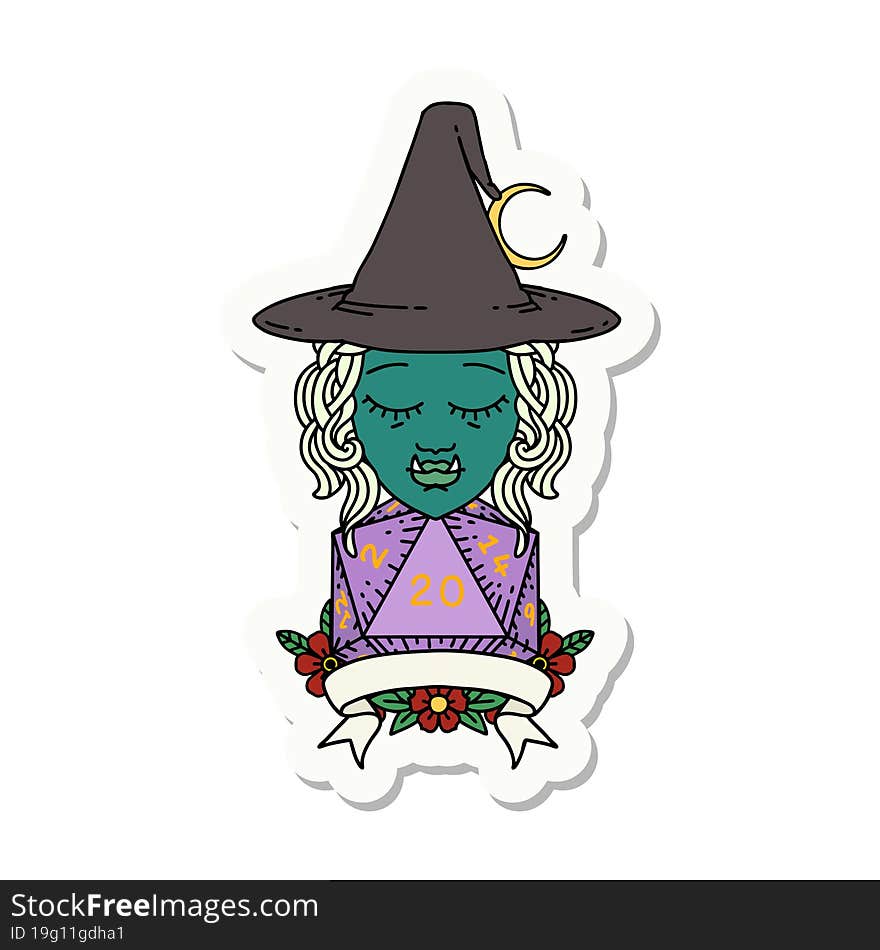 half orc witch character with natural 20 dice roll sticker