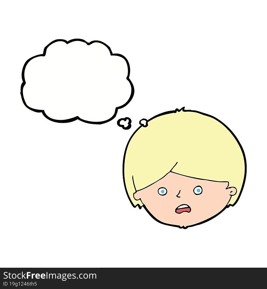 cartoon unhappy boy  with thought bubble