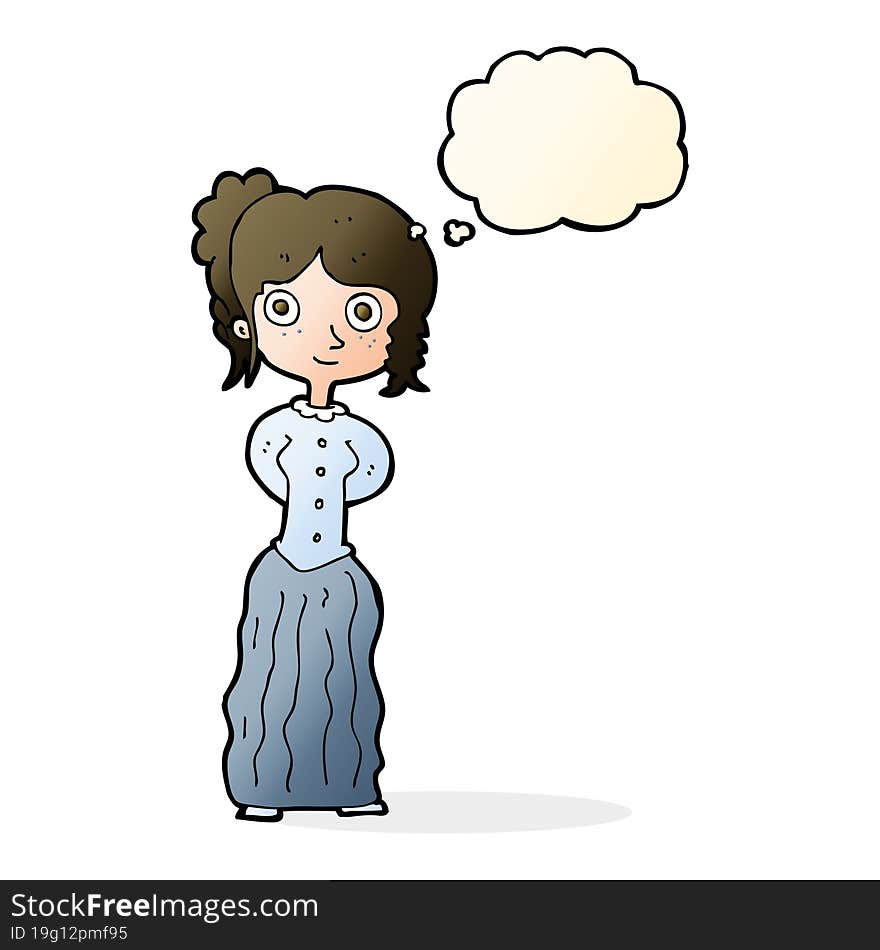 Cartoon Happy Woman With Thought Bubble