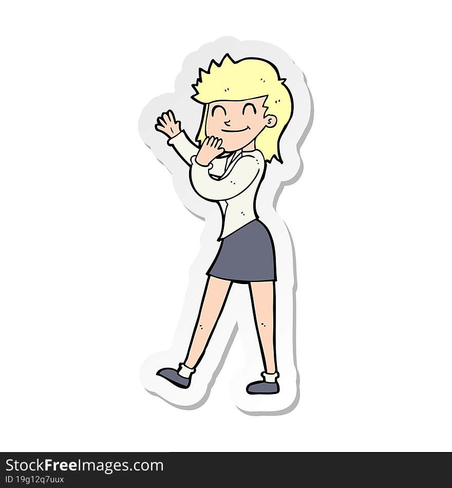 sticker of a cartoon happy businesswoman