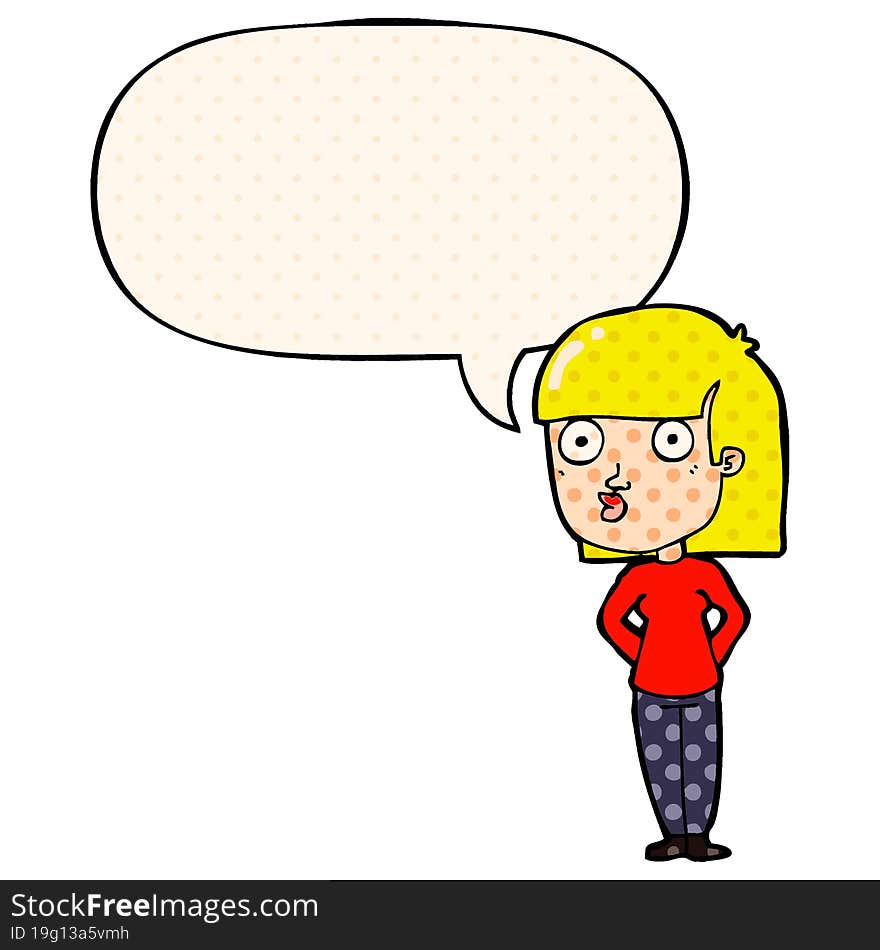 Cartoon Woman Staring And Speech Bubble In Comic Book Style