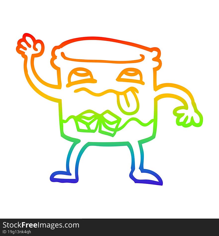 rainbow gradient line drawing of a cartoon animated whisky glass