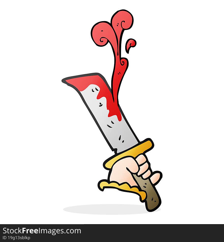 freehand drawn cartoon hand with bloody dagger