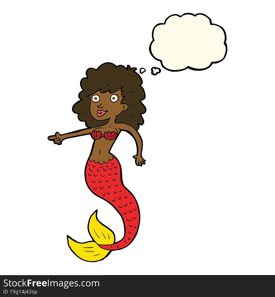 cartoon mermaid with thought bubble