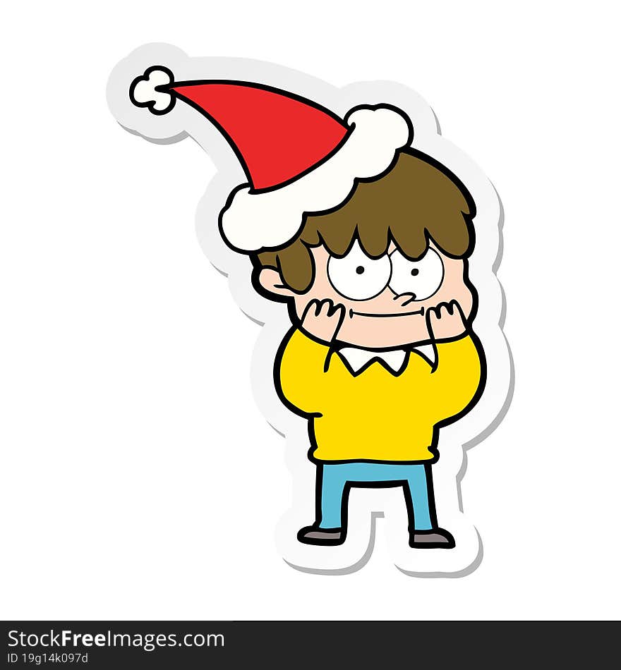 happy sticker cartoon of a man wearing santa hat