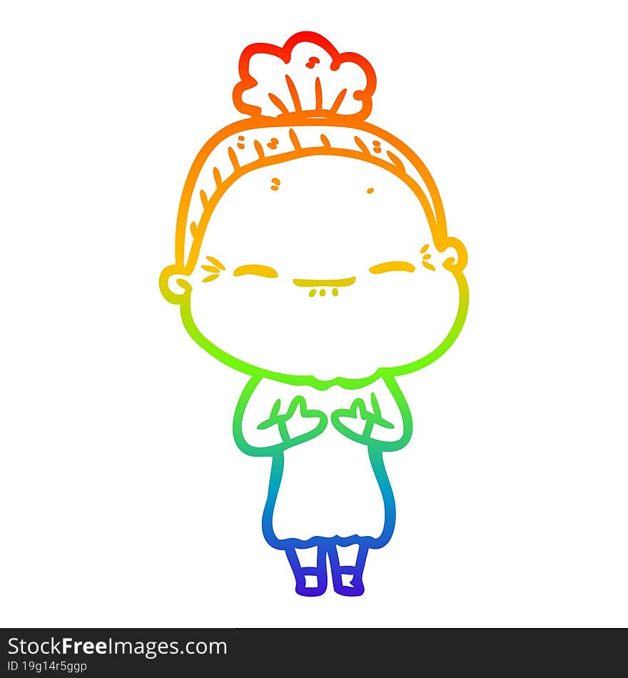 rainbow gradient line drawing cartoon peaceful old woman