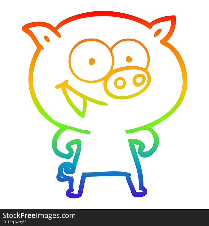 Rainbow Gradient Line Drawing Cheerful Pig Cartoon