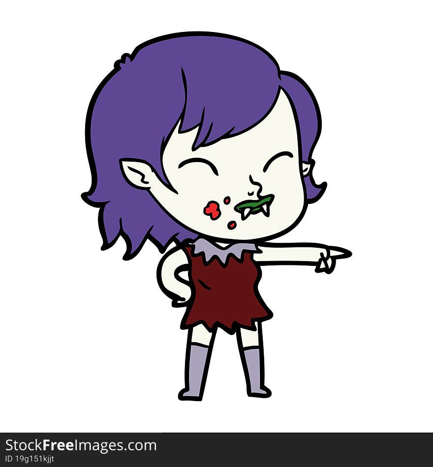 cartoon vampire girl with blood on cheek. cartoon vampire girl with blood on cheek