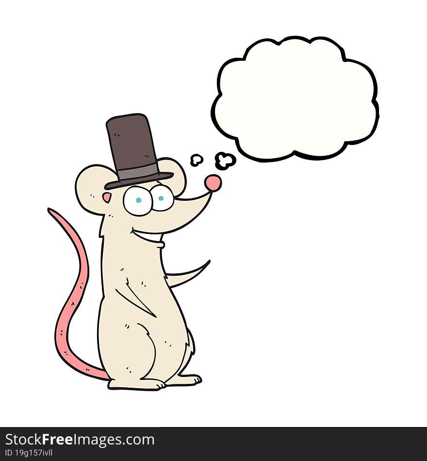 freehand drawn thought bubble cartoon mouse in top hat