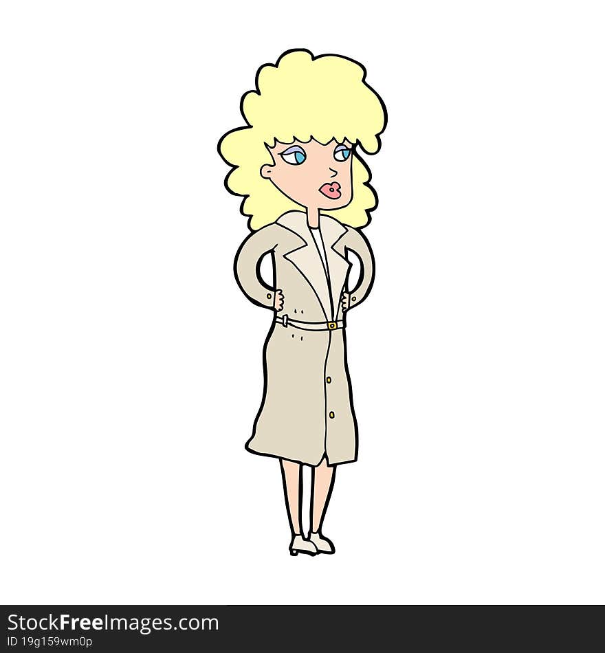 cartoon woman in trench coat