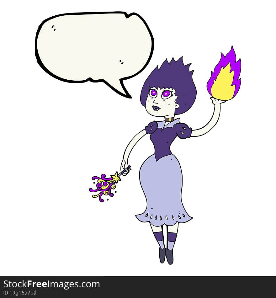 freehand drawn speech bubble cartoon vampire girl casting fireball