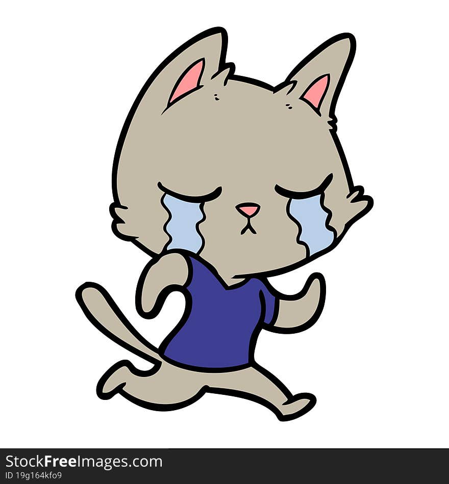 crying cartoon cat running away. crying cartoon cat running away