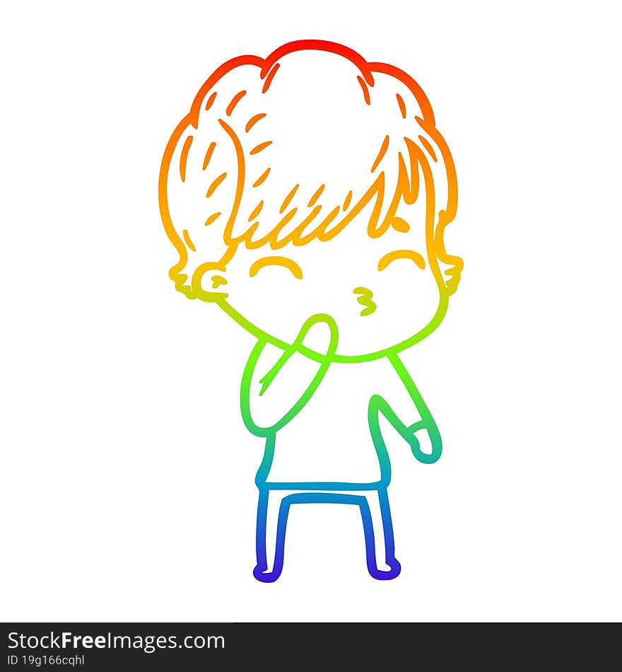 rainbow gradient line drawing of a cartoon woman thinking