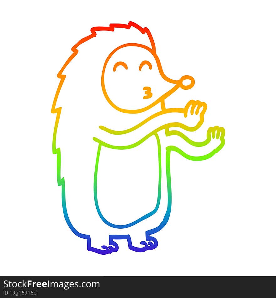 rainbow gradient line drawing of a cartoon dancing hedgehog