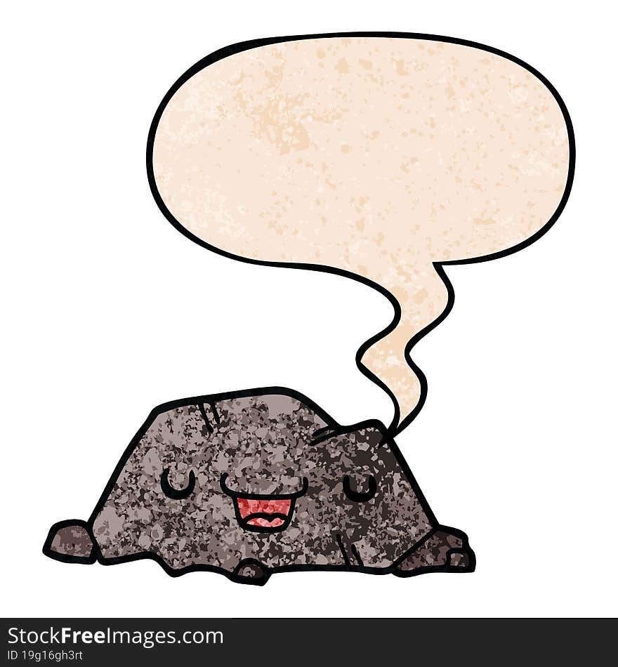 Cartoon Rock And Speech Bubble In Retro Texture Style