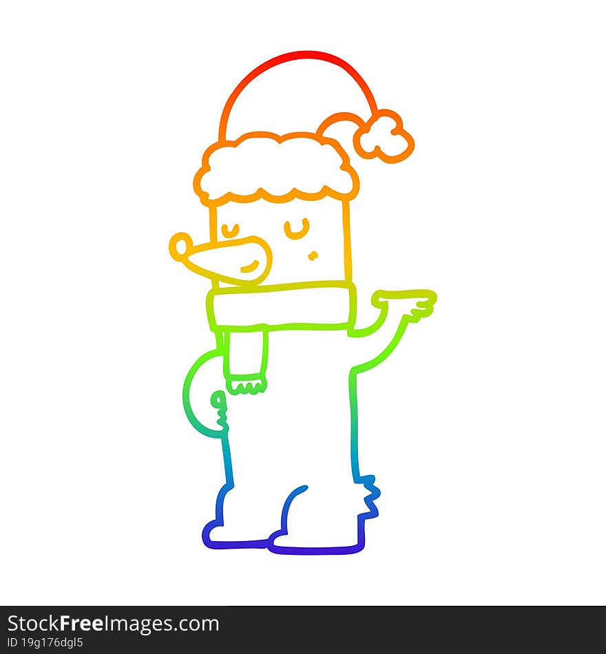 rainbow gradient line drawing cartoon bear wearing christmas hat