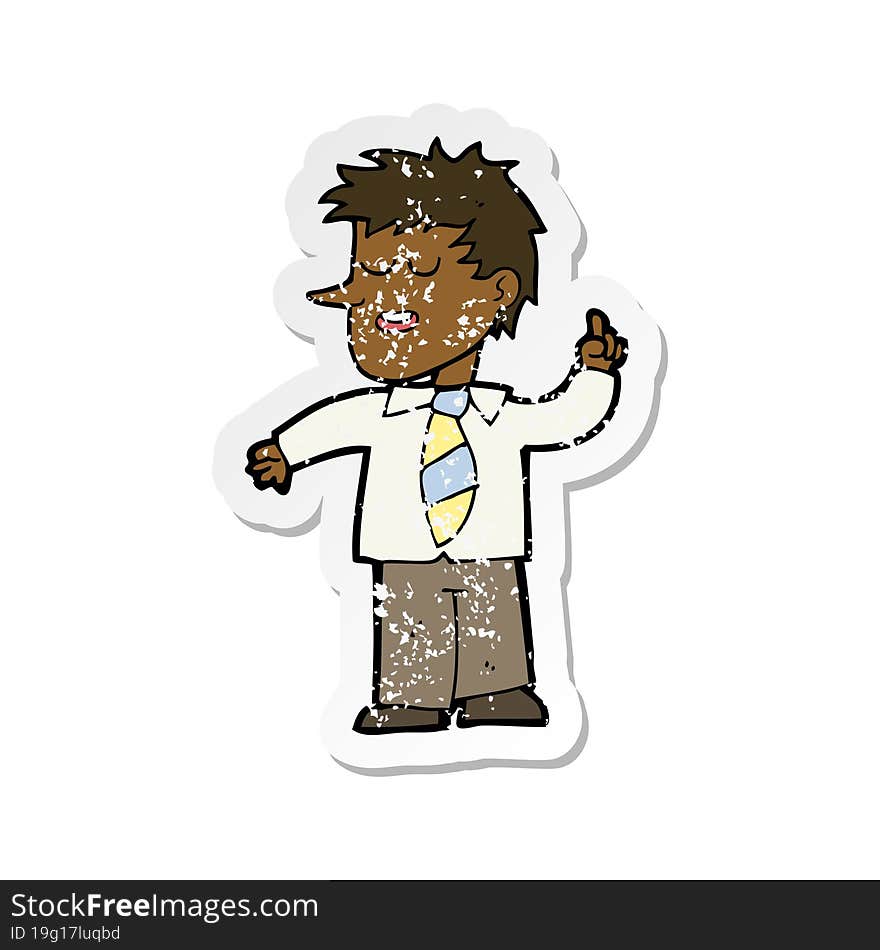 retro distressed sticker of a cartoon man with good idea