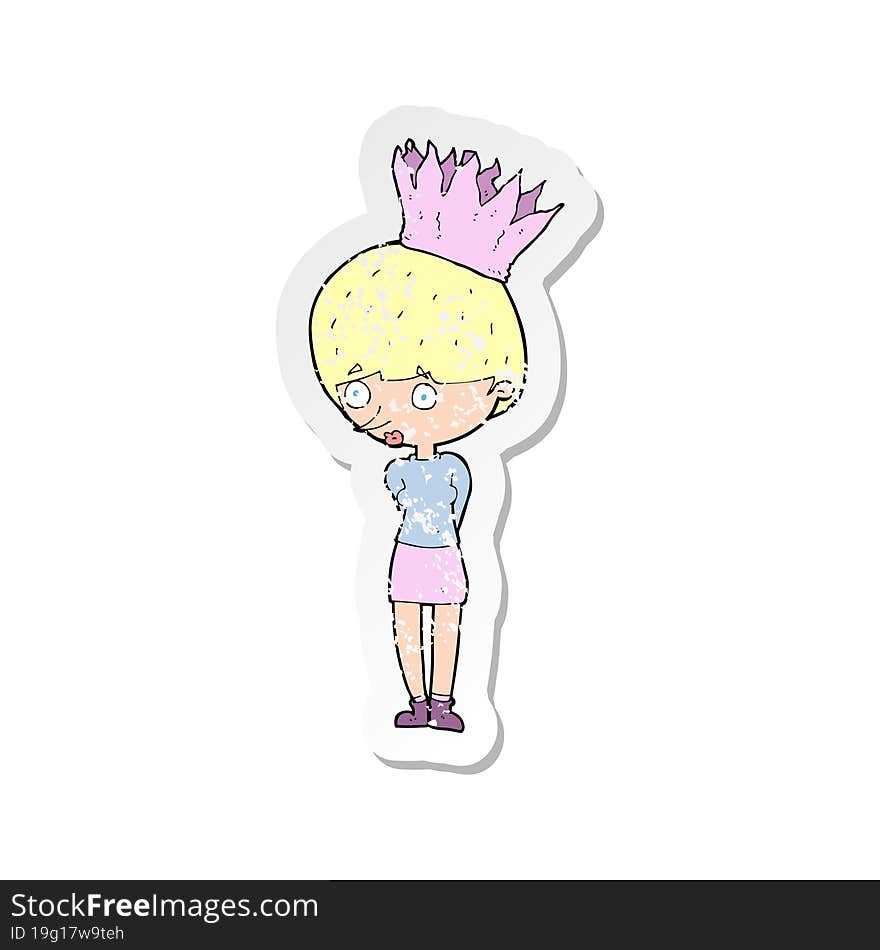 retro distressed sticker of a cartoon person wearing crown