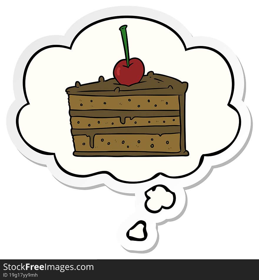 cartoon chocolate cake and thought bubble as a printed sticker