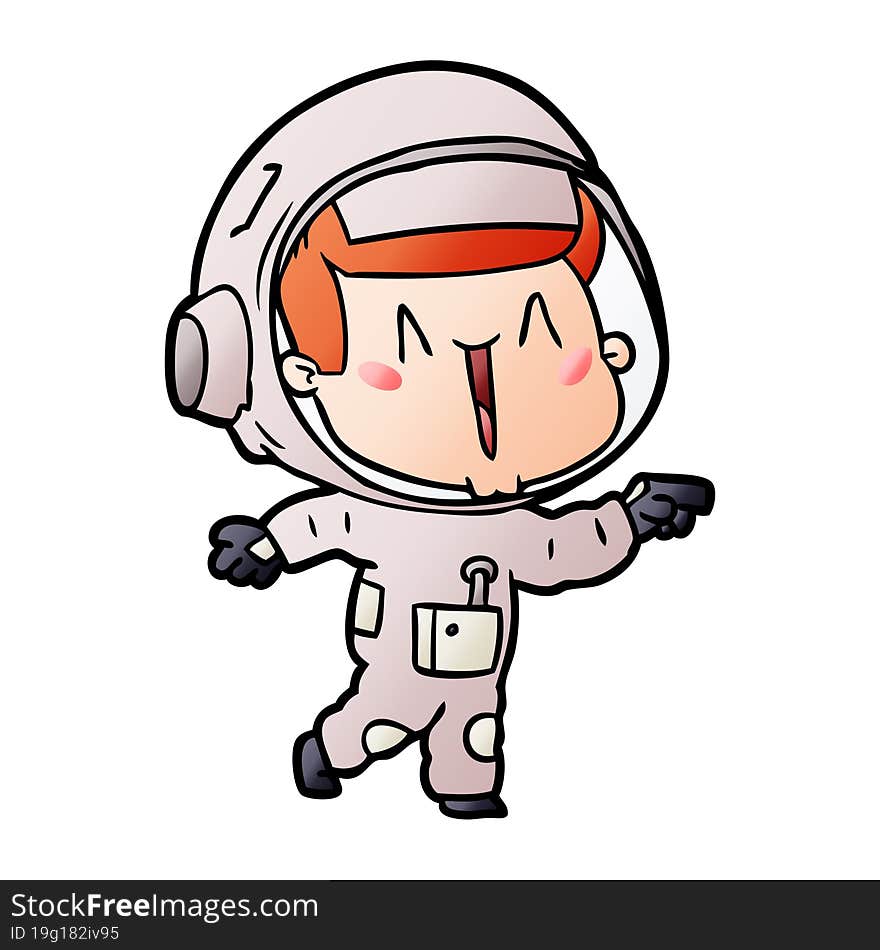 happy cartoon astronaut pointing. happy cartoon astronaut pointing