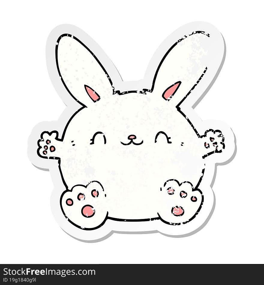 distressed sticker of a cute cartoon rabbit