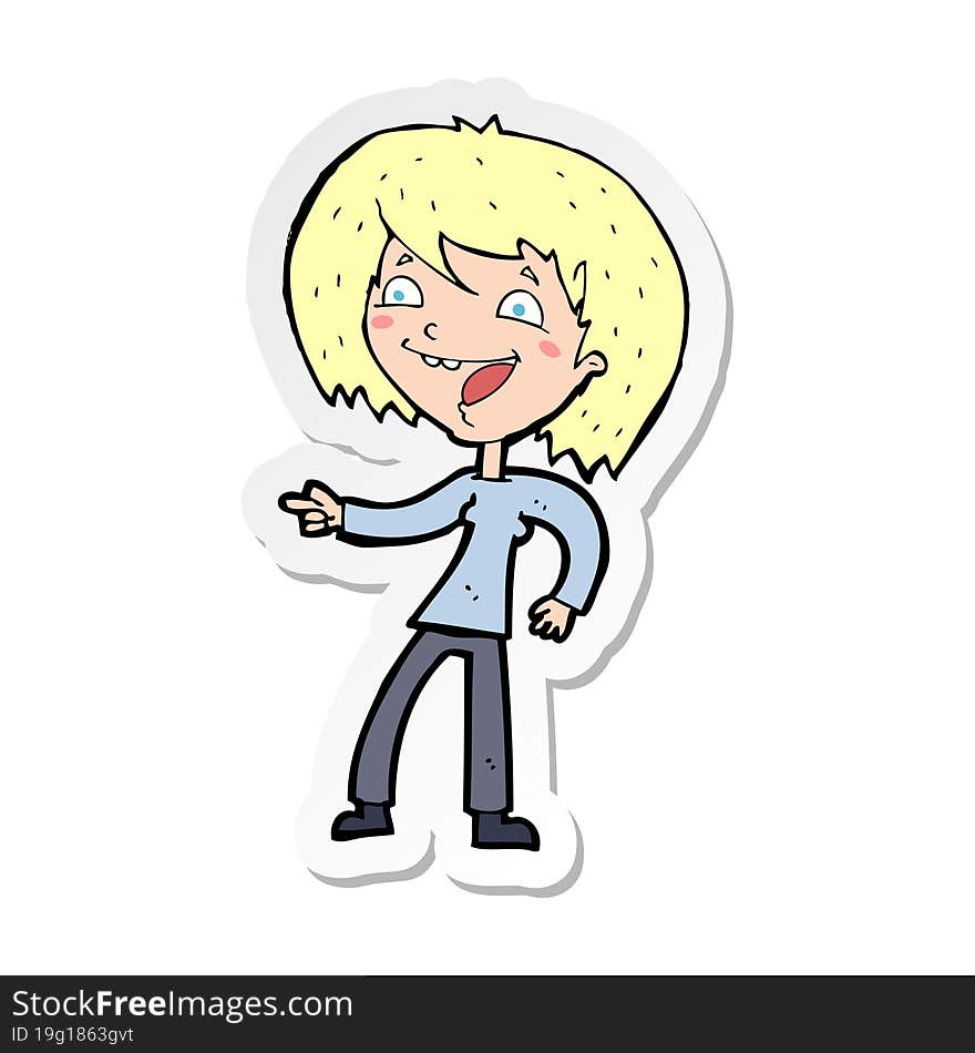 Sticker Of A Cartoon Woman Laughing And Pointing