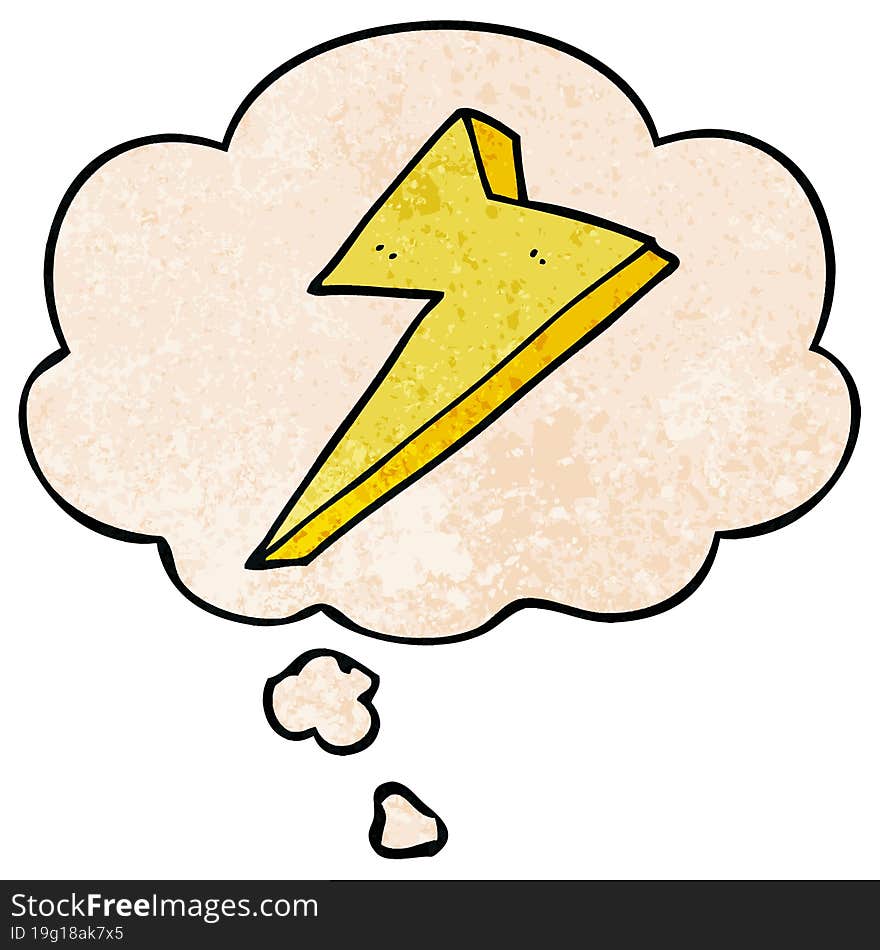 cartoon lightning with thought bubble in grunge texture style. cartoon lightning with thought bubble in grunge texture style