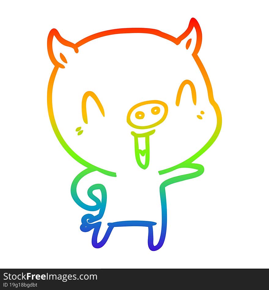 Rainbow Gradient Line Drawing Happy Cartoon Pig