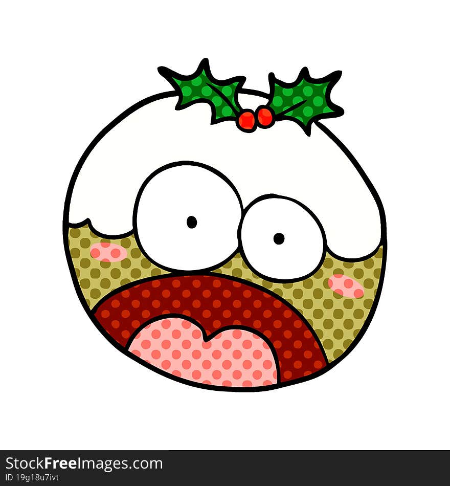 cartoon christmas pudding with shocked face. cartoon christmas pudding with shocked face