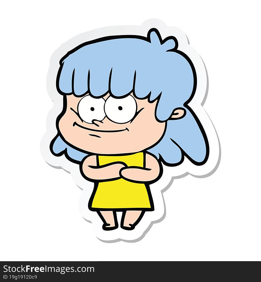 sticker of a cartoon smiling woman