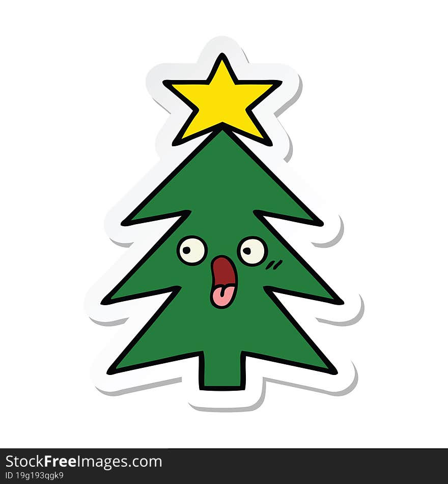 Sticker Of A Cute Cartoon Christmas Tree