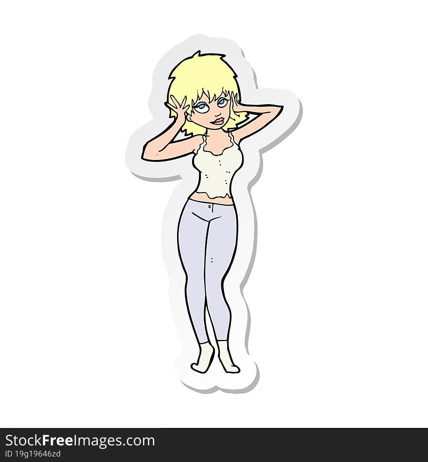 sticker of a cartoon pretty woman