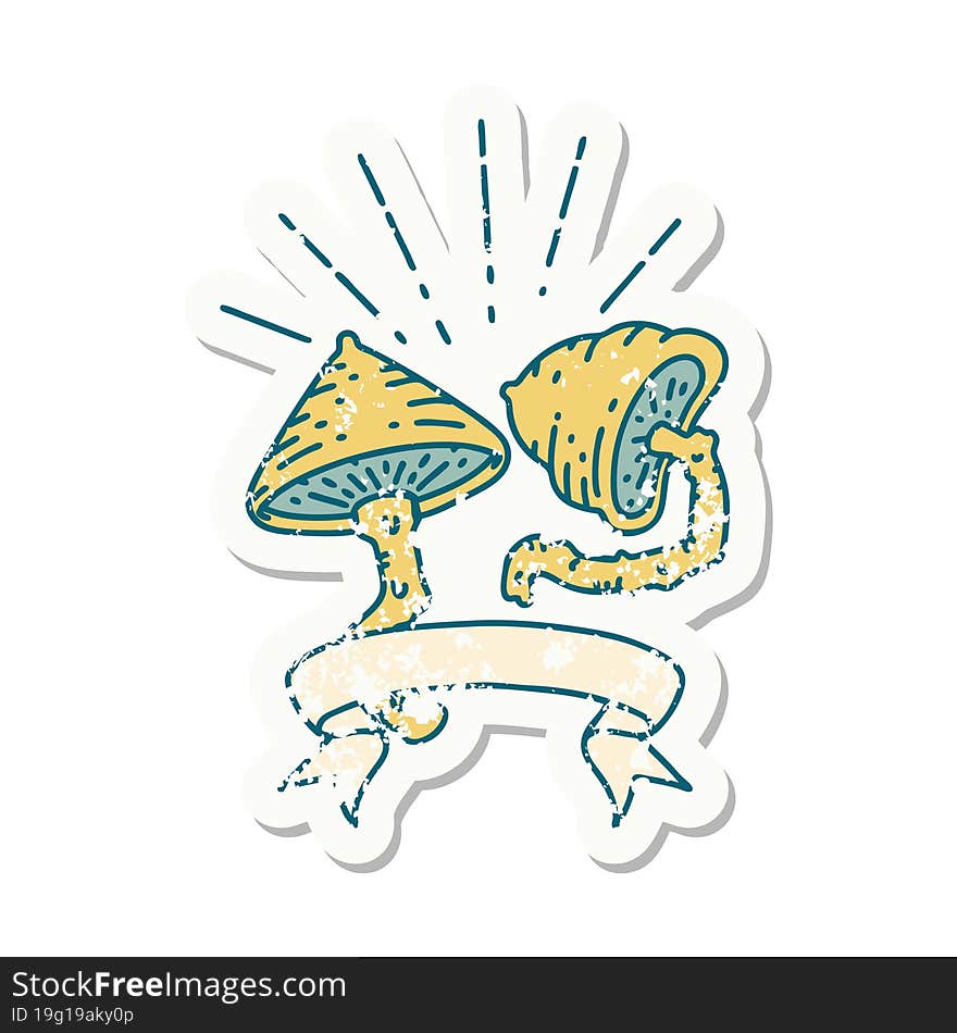 grunge sticker of tattoo style mushrooms