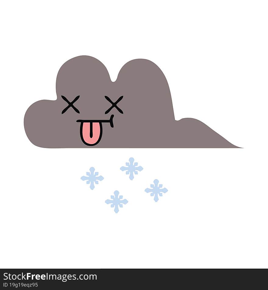 flat color retro cartoon storm snow cloud