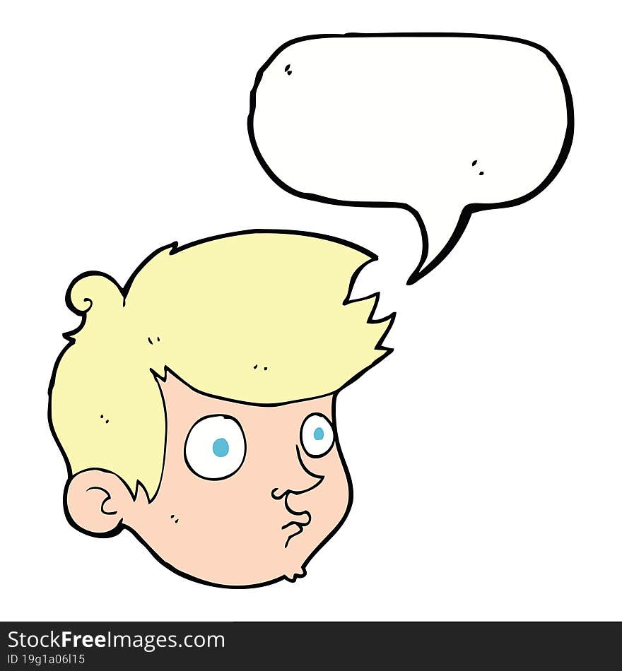 cartoon staring boy with speech bubble