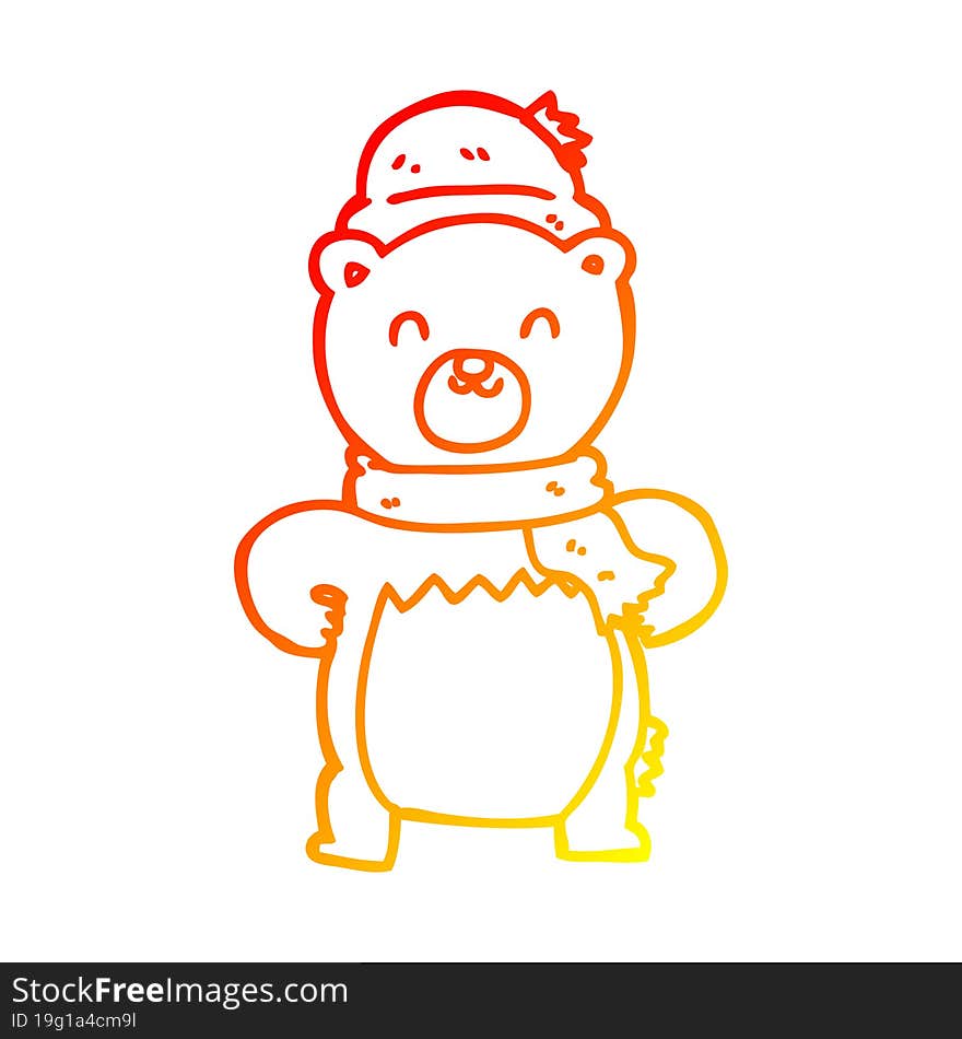 Warm Gradient Line Drawing Cute Cartoon Bear